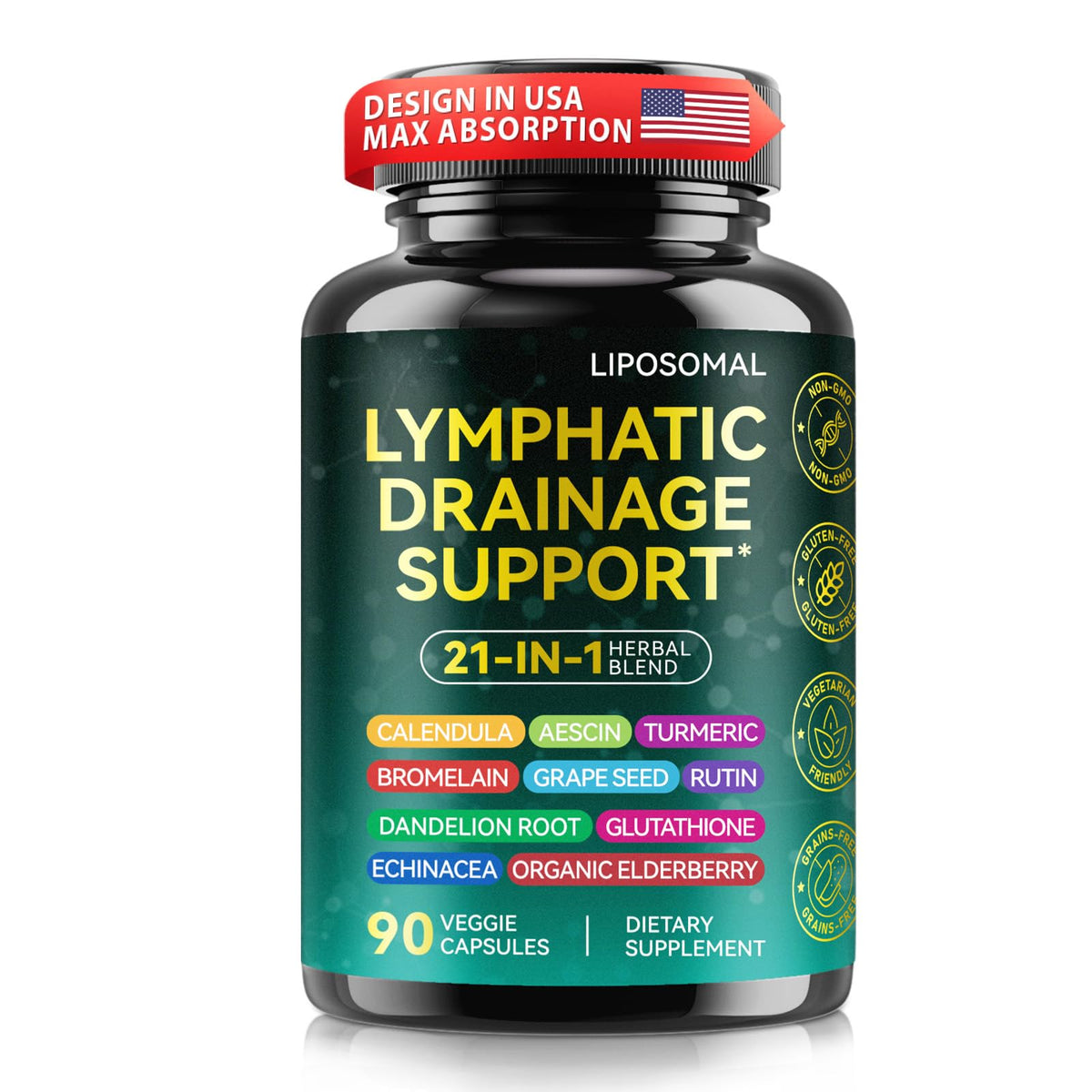 Flacon de compléments OMZOK Drainage Lymphatique 21 en 1 vue avant