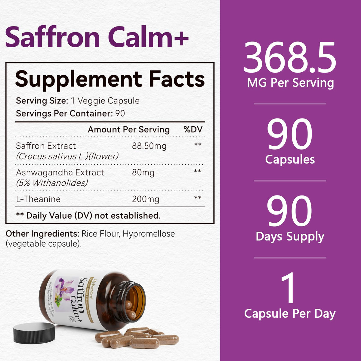Flacon de compléments Saffran Ashwagandha L-Theanine ouvert