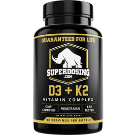 Flacon de compléments SuperDosing.com D3K2 10000 IU 1500 mcg vue avant