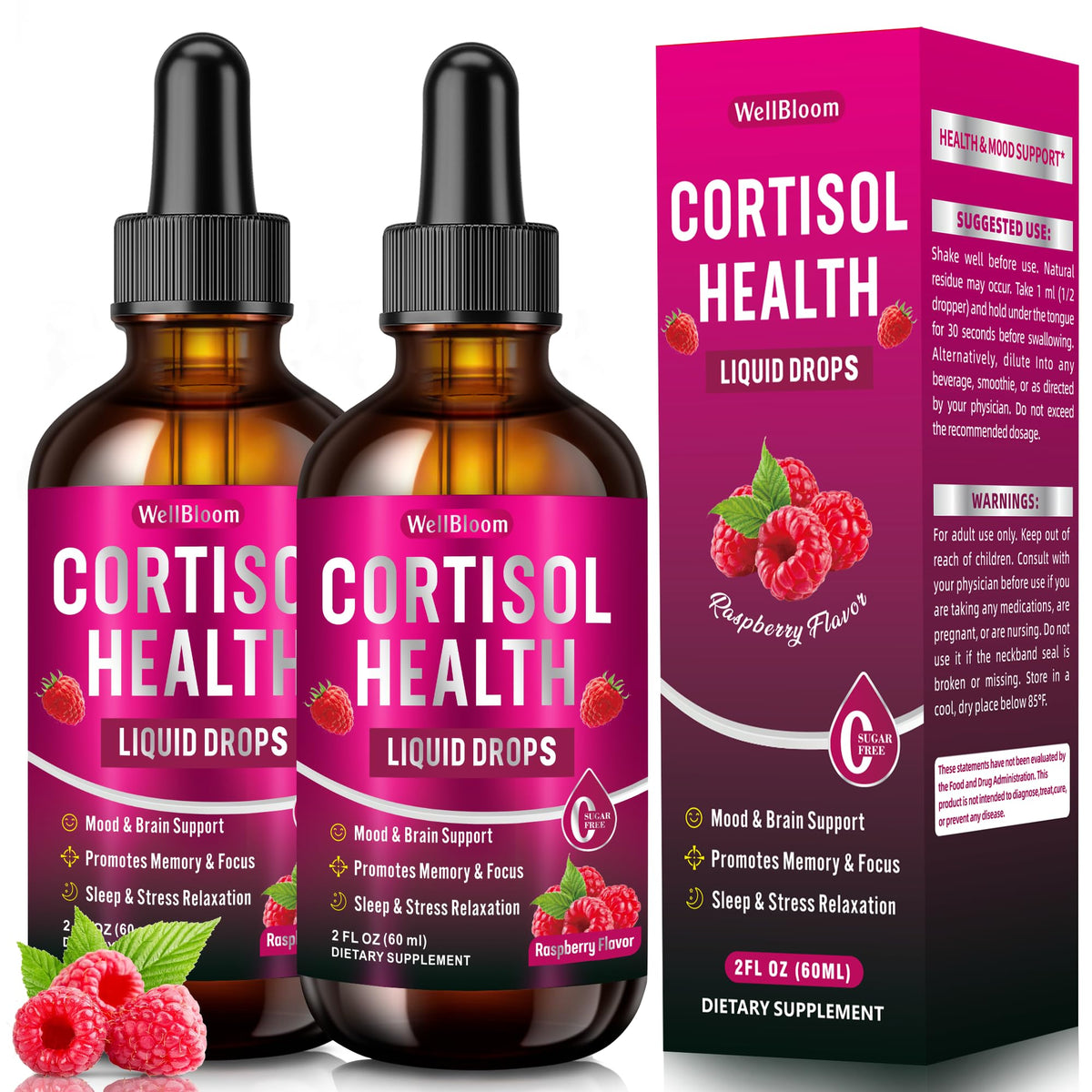Flacon de compléments WellBloom Cortisol 200mg Ashwagandha vue de face