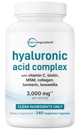 Flacon de Complexe d'Acide Hyaluronique 3000mg Micro Ingredients avec 240 capsules végétales