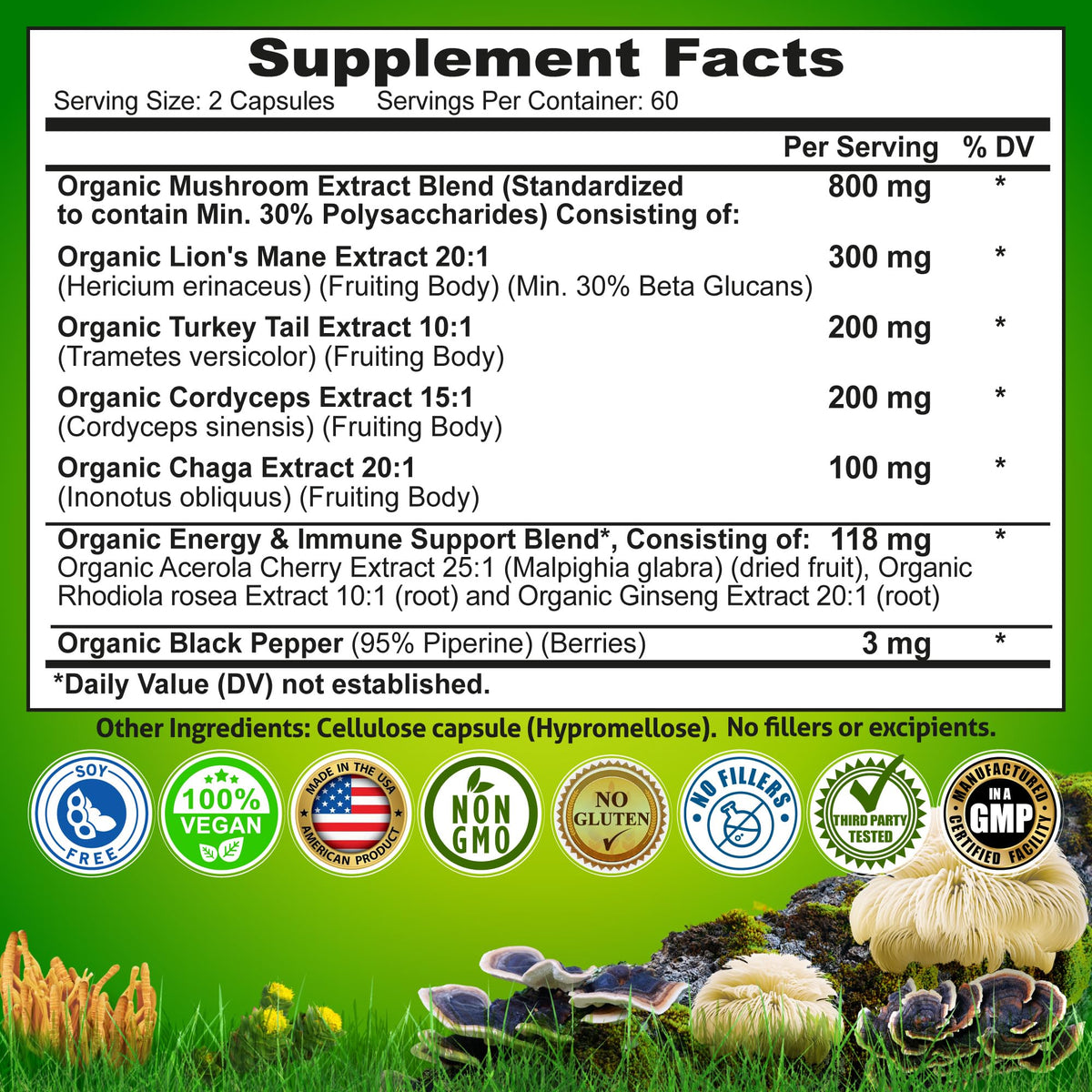 Flacon de complexe de champignons biologiques Nutrition Restore sur fond blanc