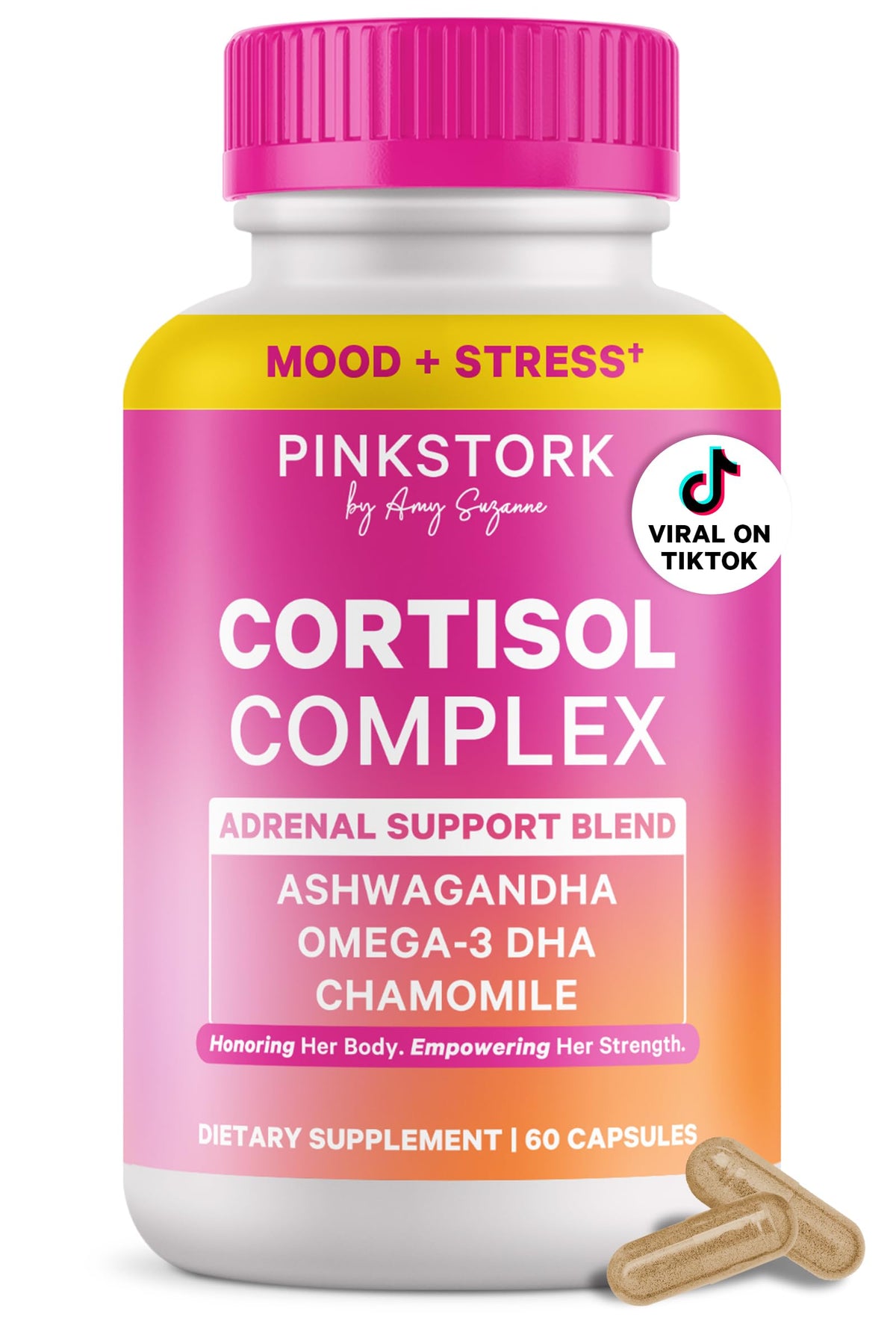 Flacon de Complexe de Cortisol Pink Stork avec 60 capsules