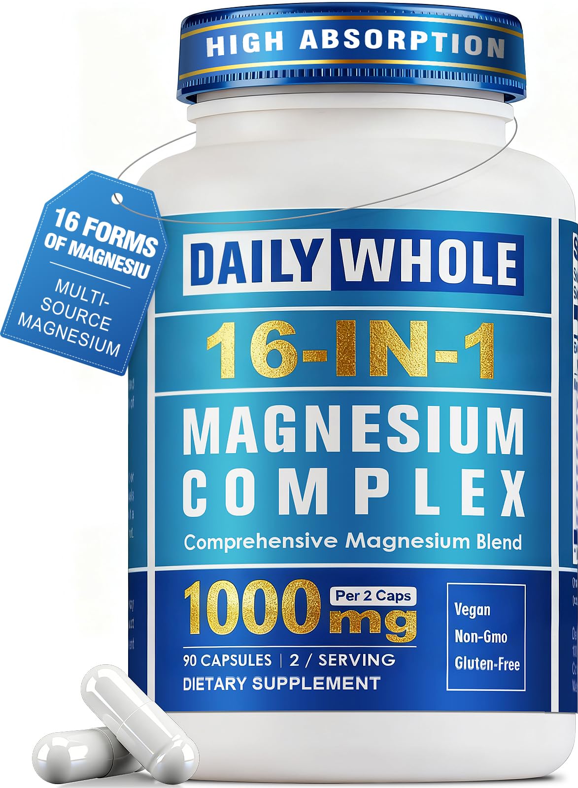 Flacon de Complexe de Magnésium 16 en 1 DailyWhole 1000mg