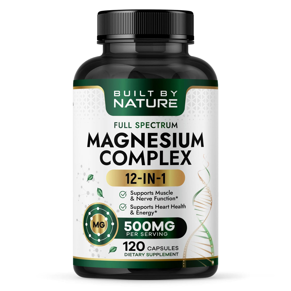 Flacon de Complexe de Magnésium Built by Nature 500mg 120 capsules