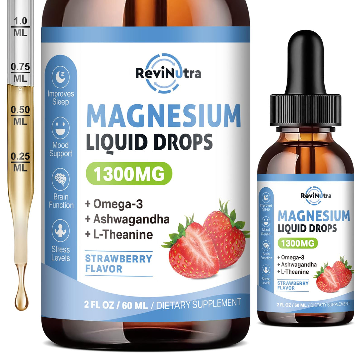 Flacon de Complexe de Magnésium Liquide ReviNutra 1300mg vue de face
