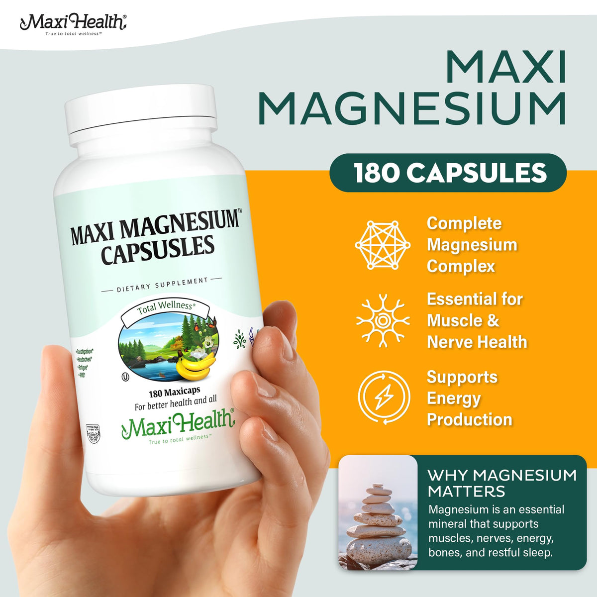 Flacon de Complexe de Magnésium Maxi Health avec capsules