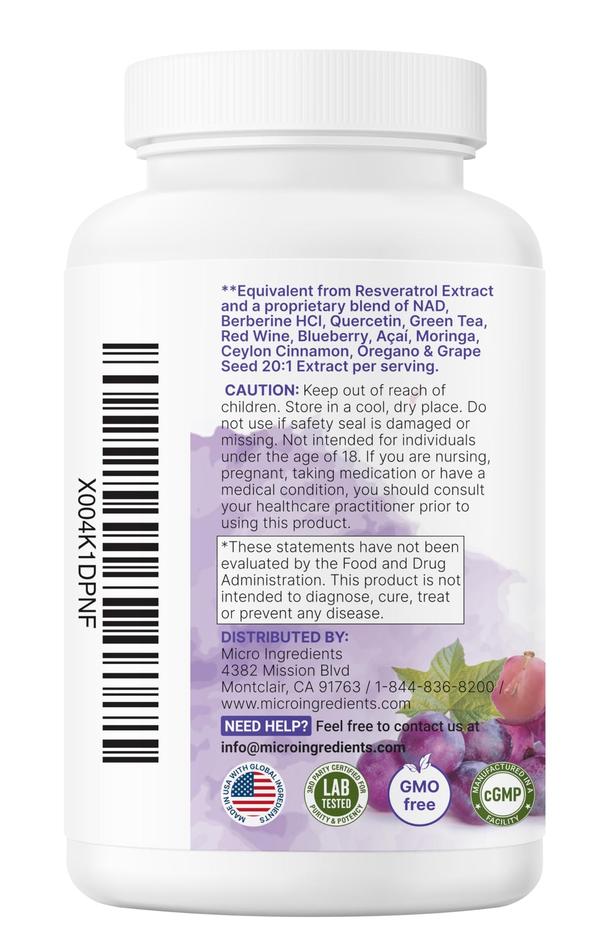 Flacon de Complexe de Resvératrol 3000mg sur une table en bois