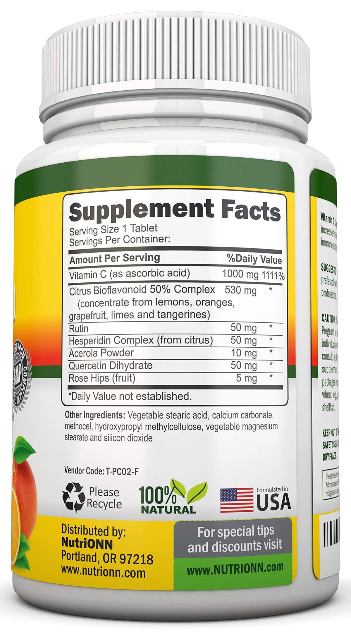 Flacon de Complexe de Vitamine C NutriONN avec étiquette visible