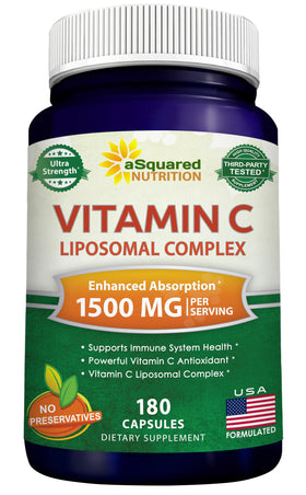 Flacon de Complexe Liposomal de Vitamine C 1500mg d'aSquared Nutrition, vue de face
