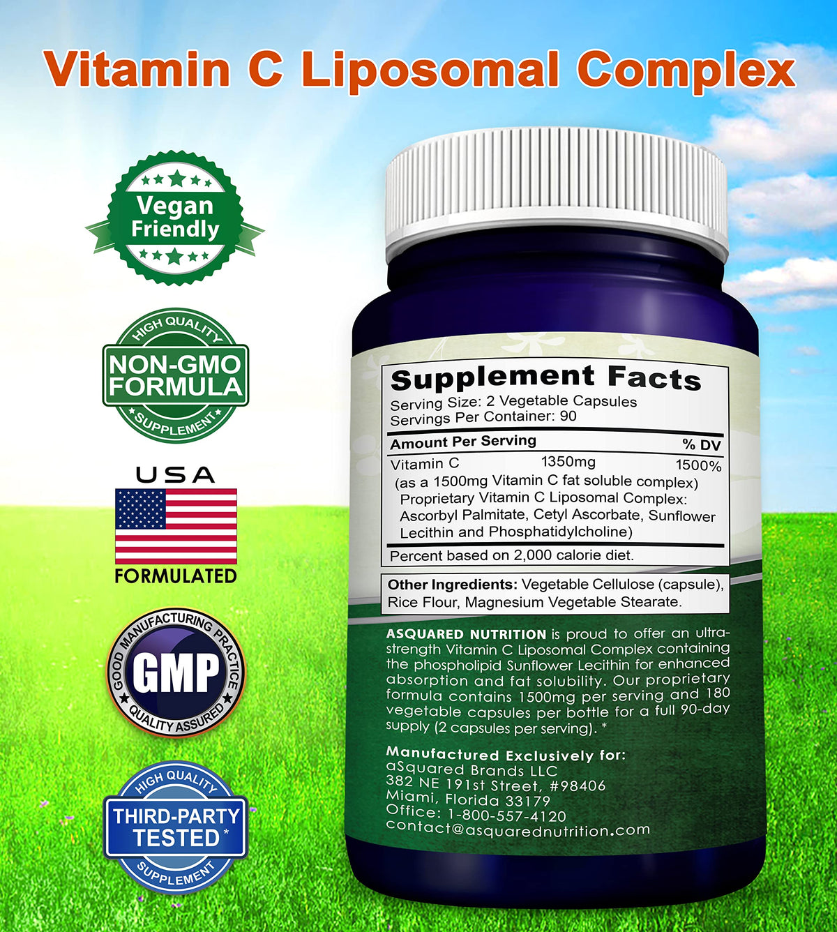 Flacon de Complexe Liposomal de Vitamine C 1500mg d'aSquared Nutrition ouvert
