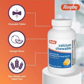 Flacon de comprimés à mâcher Calcium 500mg RUGBY LABORATORIES ouvert