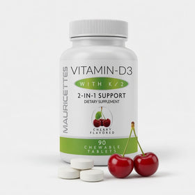 Flacon de comprimés à mâcher Mauricettes Vitamine D3 + K2 saveur cerise