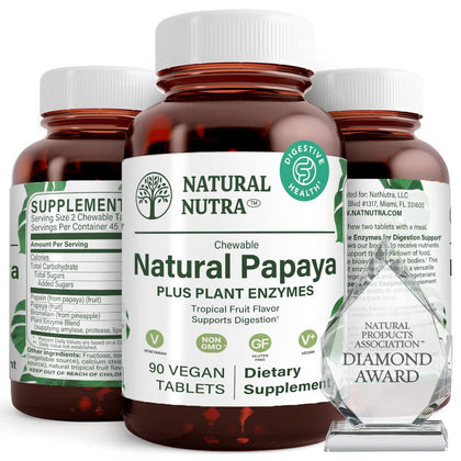 Flacon de comprimés à mâcher Natural Nutra Papaye 90 comprimés vegans