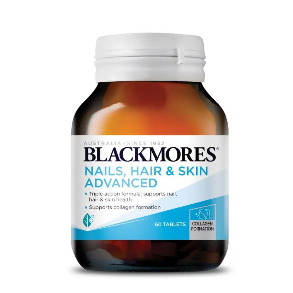 Flacon de comprimés Blackmores pour cheveux, peau et ongles vue de face