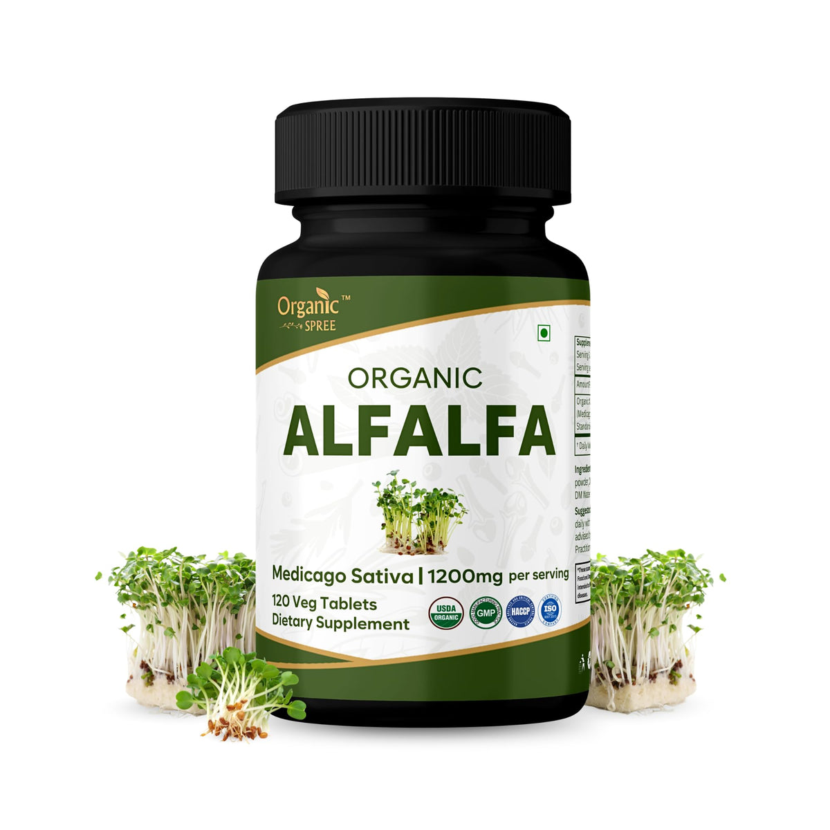 Flacon de comprimés d'Alfalfa ORGANIC SPREE 120 comprimés