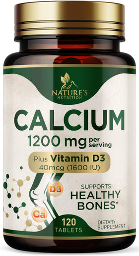 Flacon de comprimés de Calcium 1200 mg avec Vitamine D3, 120 comprimés