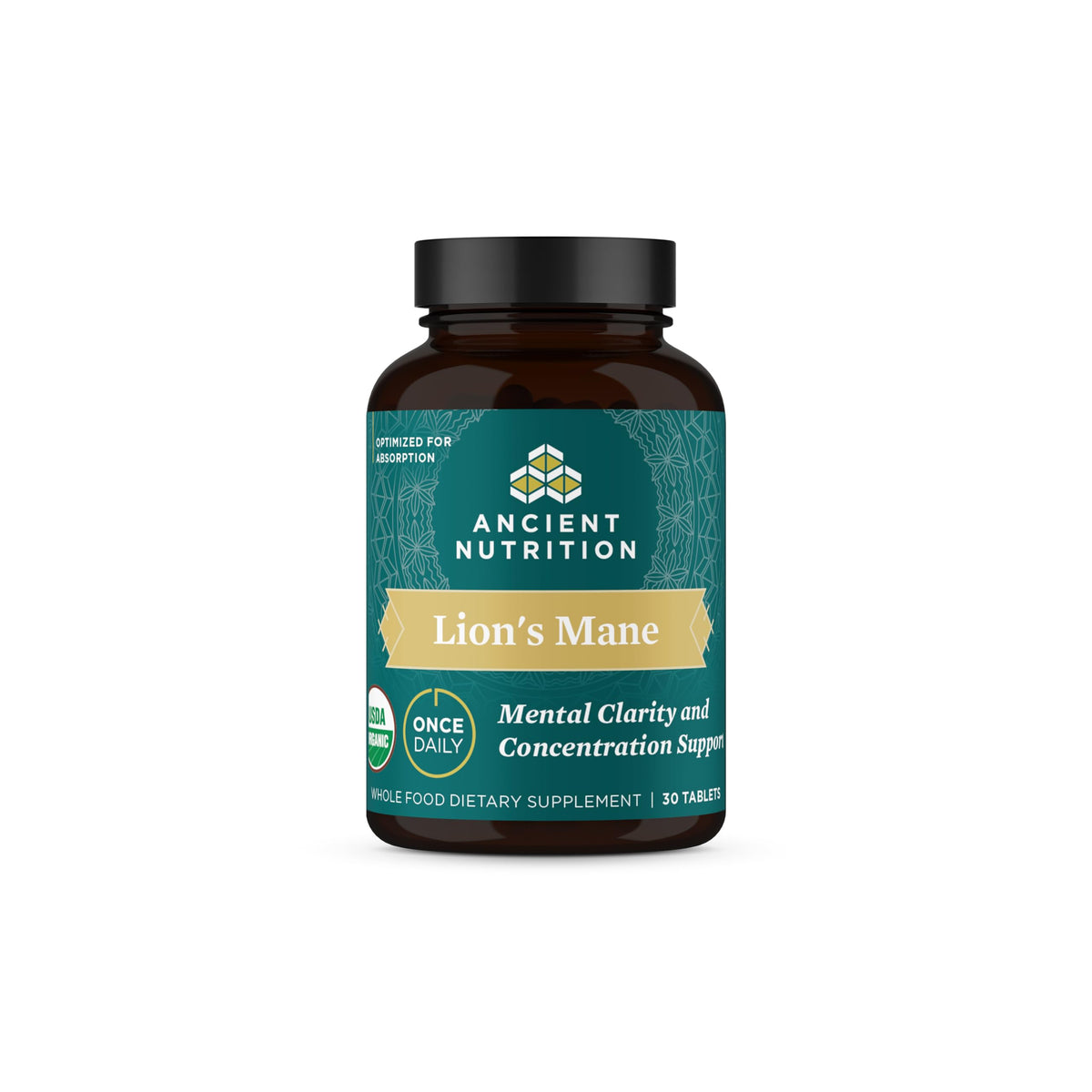 Flacon de comprimés de champignon Lion's Mane bio Ancient Nutrition