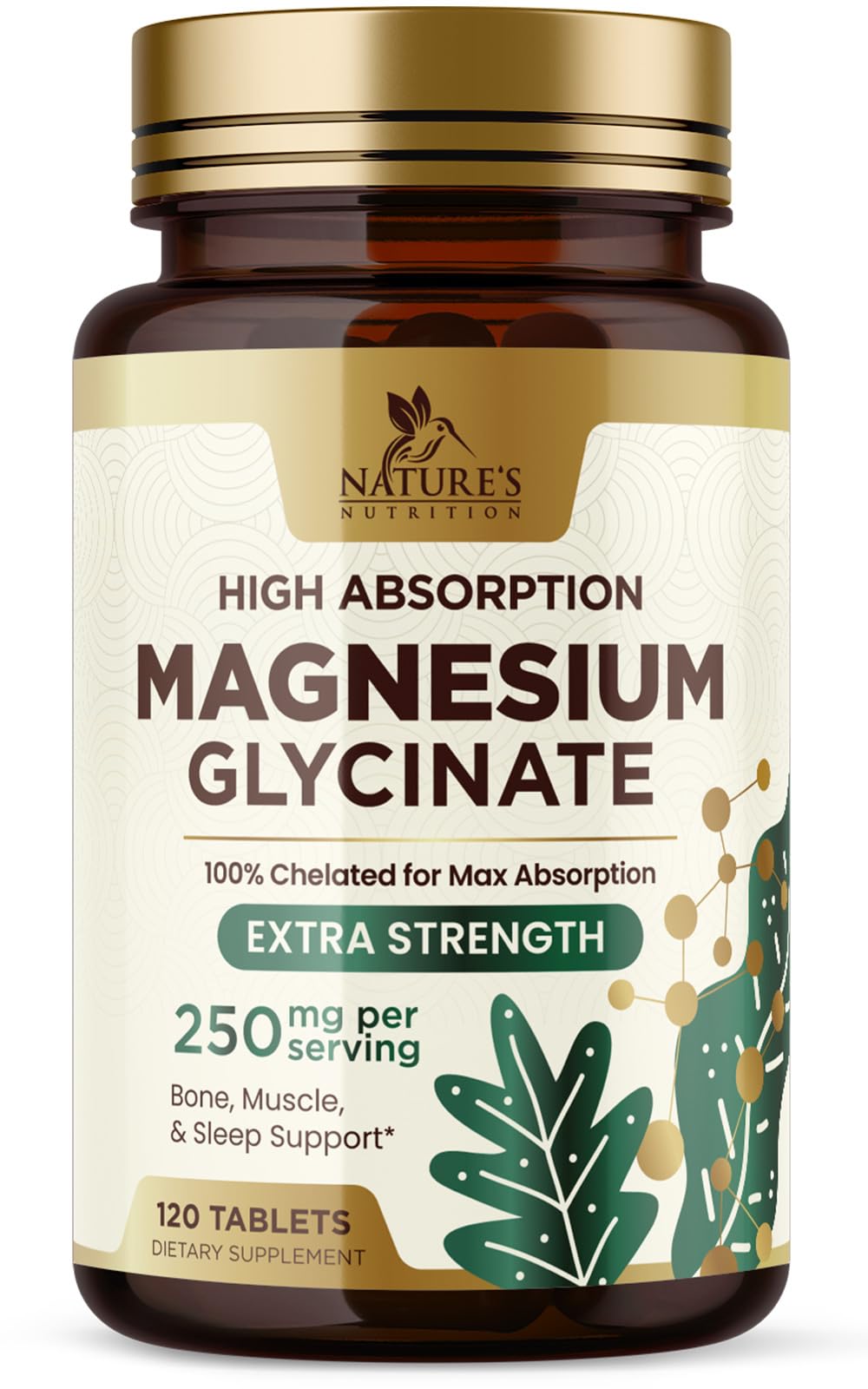 Flacon de comprimés de magnésium glycinate Nature's Nutrition, 120 comprimés