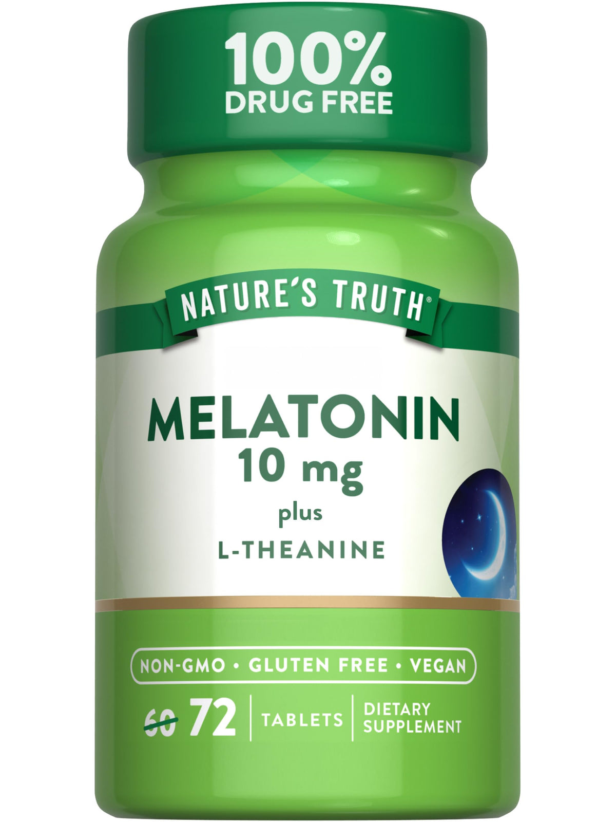 Flacon de comprimés de Melatonin 10 mg Nature's Truth, 72 comprimés, vue avant