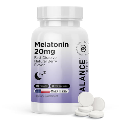 Flacon de comprimés de melatonine Balancebreens 20mg, vue de face