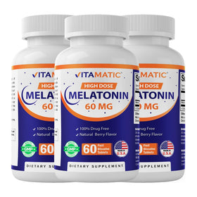 Flacon de comprimés de mélatonine Vitamatic 60 mg vue de face