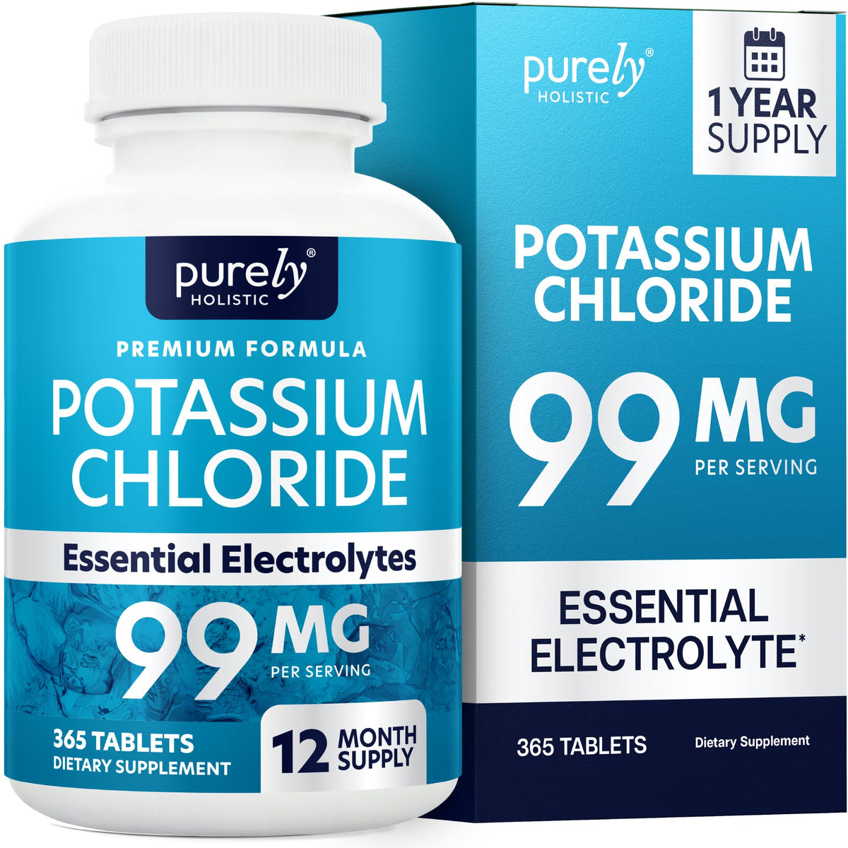 Flacon de comprimés de Potassium Chlorure Purely Holistic vue de face