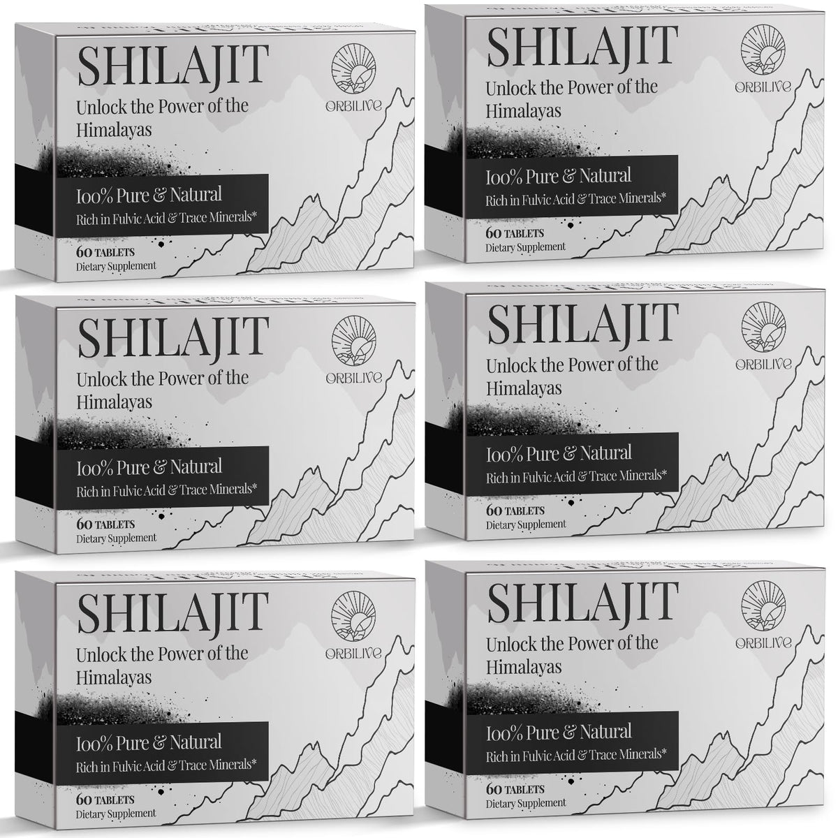 Flacon de comprimés de Shilajit ORBILIVE 1000 mg, 360 comprimés