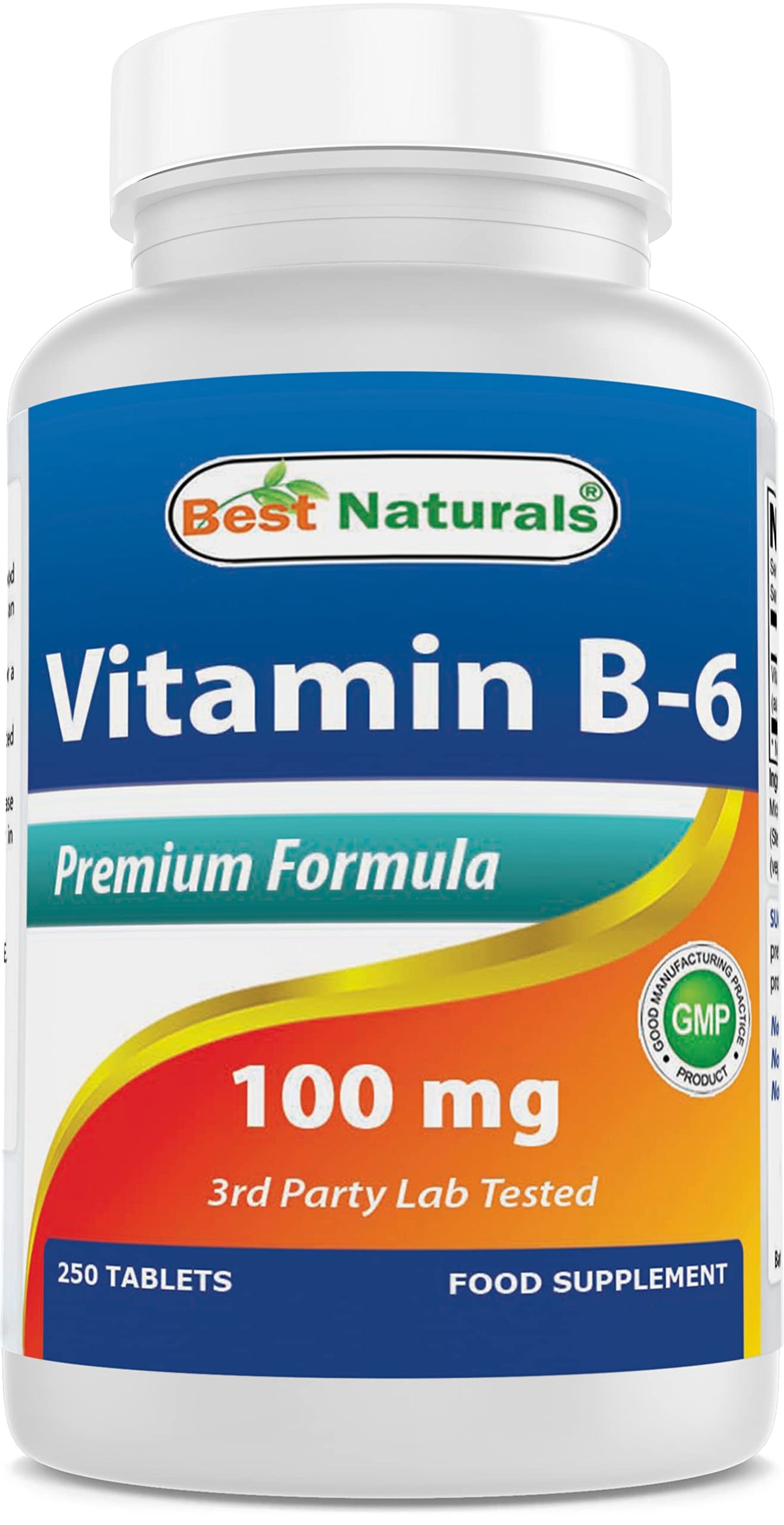 Flacon de comprimés de Vitamine B6 Best Naturals 100 mg, 250 comprimés