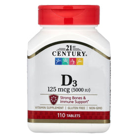 Flacon de comprimés de Vitamine D3 5000 IU de 21st Century