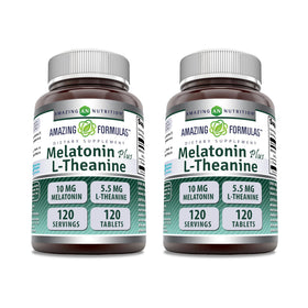 Flacon de comprimés Mélatonine 10 Mg + L-Théanine 5,5 Mg d'Amazing Nutrition