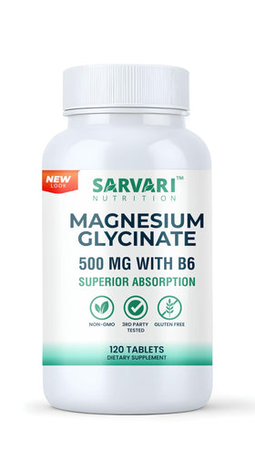 Flacon de comprimés végétariens de magnésium glycinate 500mg Sarvari Nutrition