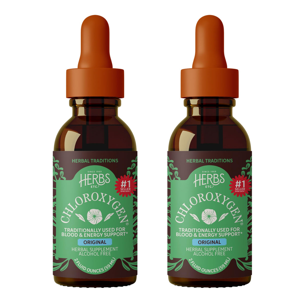 Flacon de concentré de chlorophylle Herbs Etc. 2 fl oz vue de face
