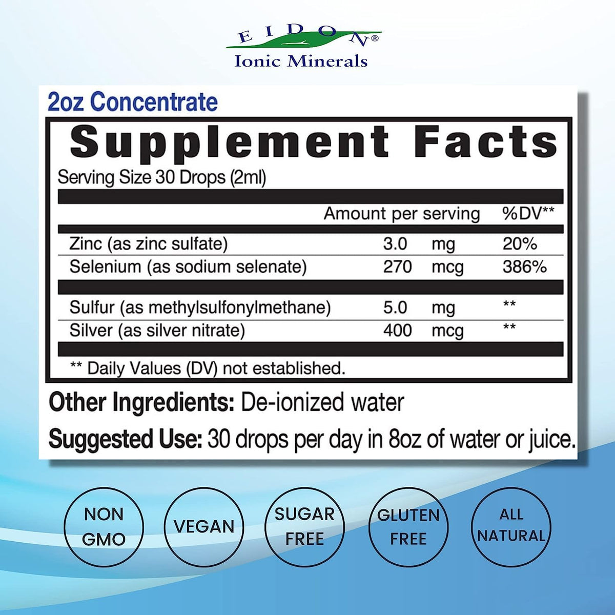 Flacon de concentré liquide de minéraux Eidon 2 oz, vue arrière
