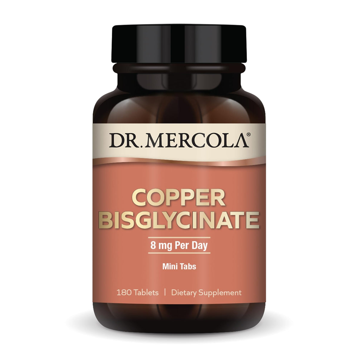 Flacon de Copper Bisglycinate Dr. Mercola avec 180 comprimés