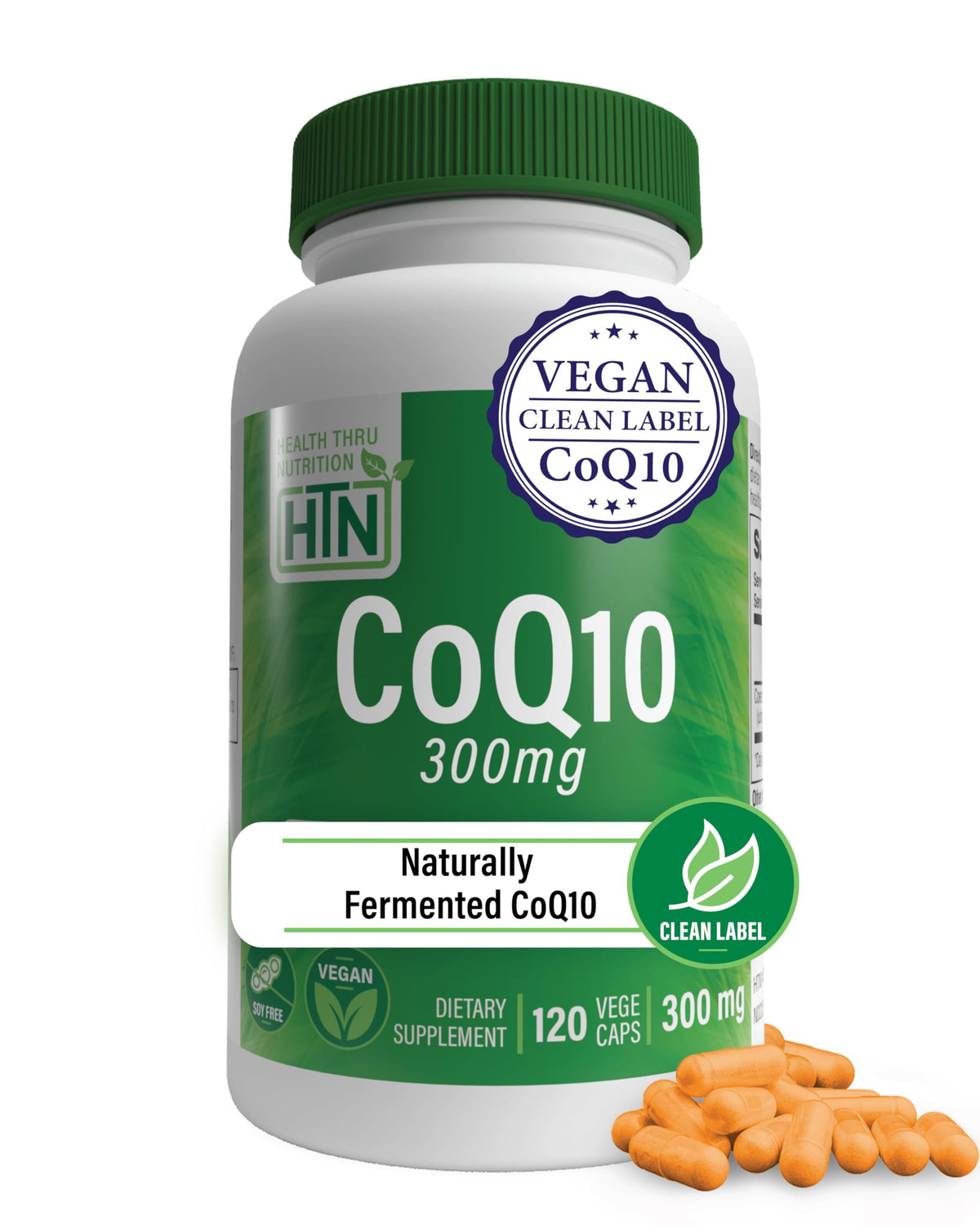 Flacon de CoQ-10 300mg Health Thru Nutrition vue de face