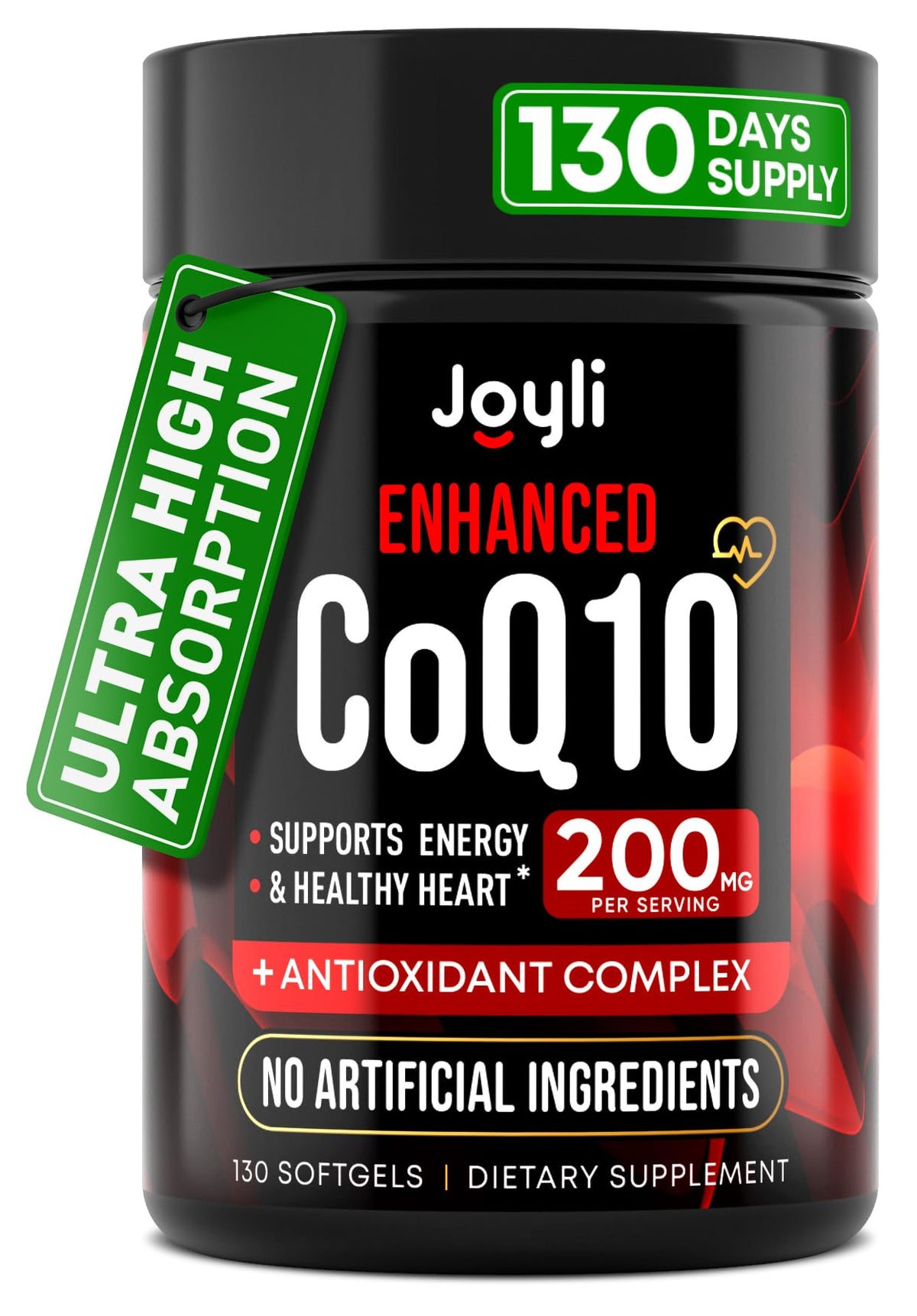 Flacon de CoQ10 200mg JOYLI Nutrition avec 60 gélules molles