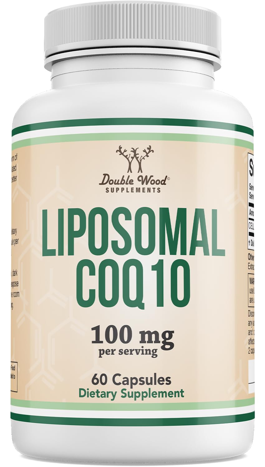 Flacon de CoQ10 Liposomal Double Wood 100mg 60 capsules vue de face