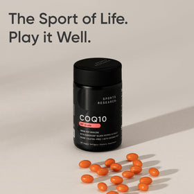 Flacon de CoQ10 Sports Research en contexte de bien-être