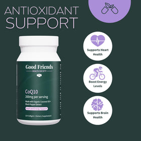Flacon de CoQ10 Ubiquinol 200mg de Good Friends avec capsule