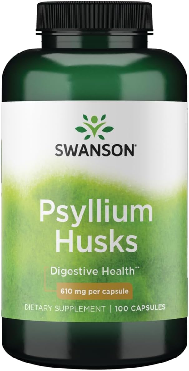 Flacon de coques de psyllium Swanson 610 mg, 100 capsules, vue de face