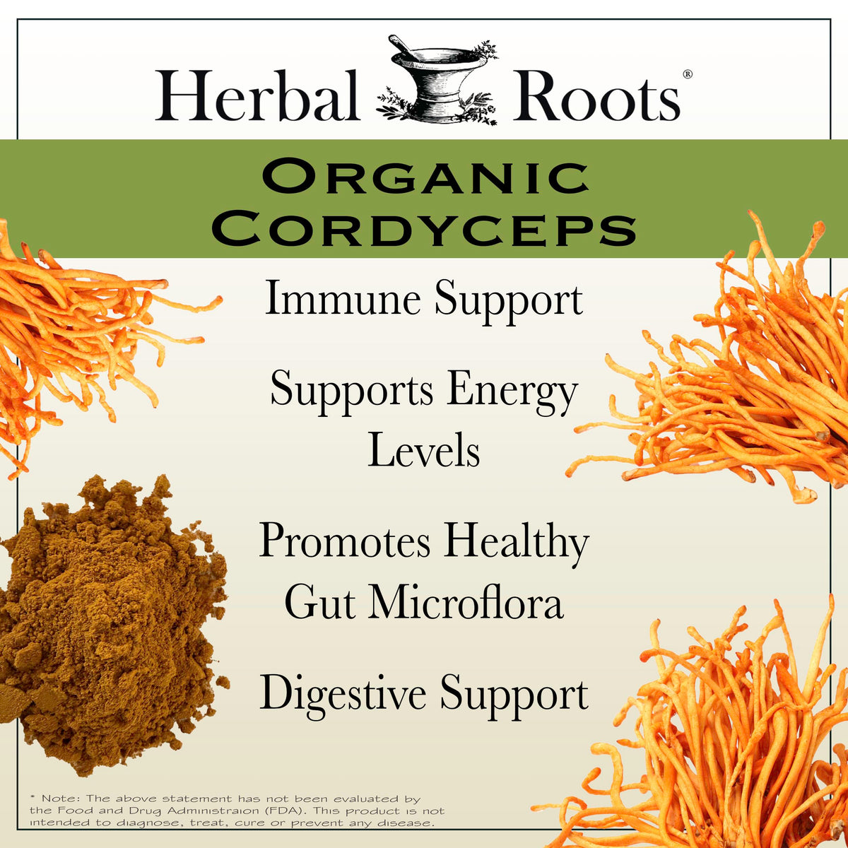 Flacon de Cordyceps Herbal Roots avec étiquette bio
