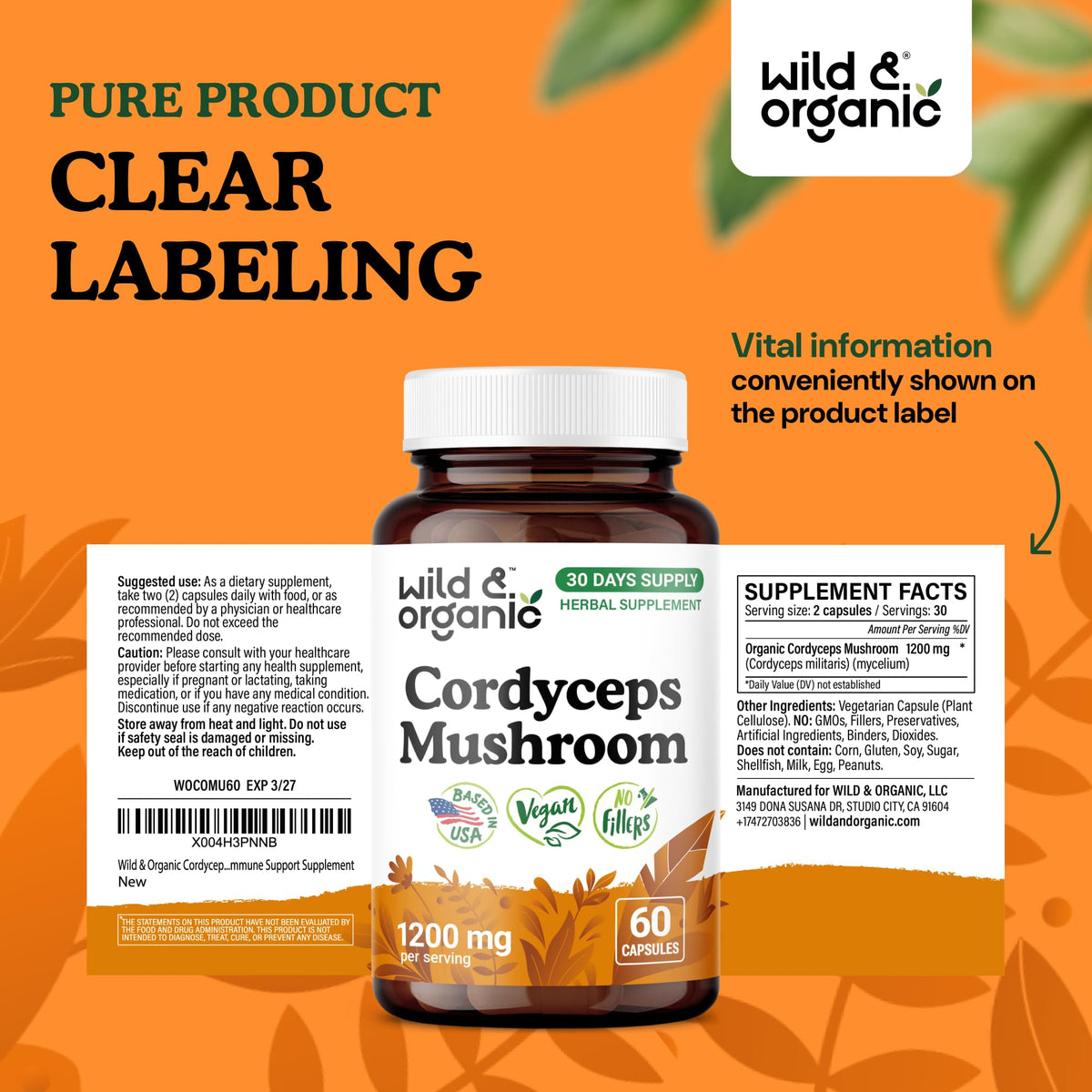 Flacon de Cordyceps Wild & Organic sur fond blanc