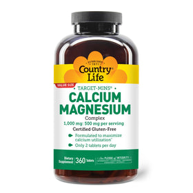 Flacon de Country Life Complexe Calcium Magnésium 360 comprimés vue de face