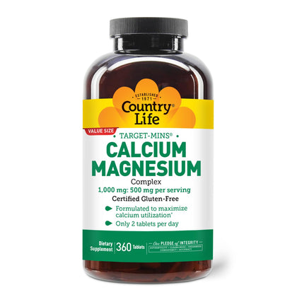 Flacon de Country Life Complexe Calcium Magnésium 360 comprimés vue de face