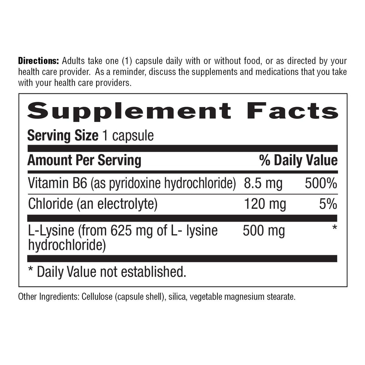 Flacon de Country Life L-Lysine 500mg avec Vitamine B6