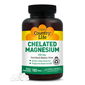 Flacon de Country Life Magnésium Chélaté 250 mg 180 comprimés