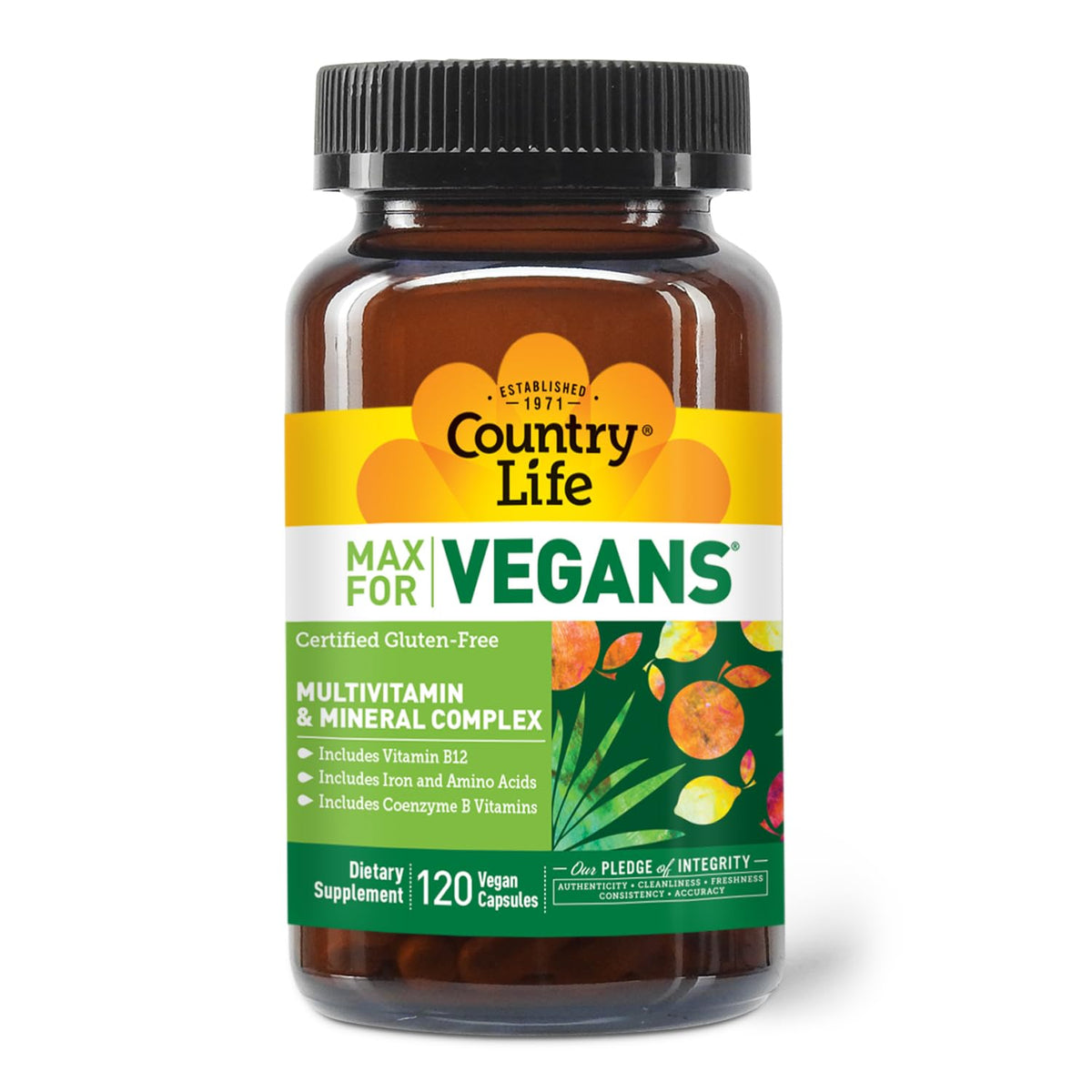 Flacon de Country Life Max for Vegans Multivitamine avec capsules