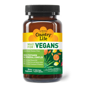 Flacon de Country Life Max for Vegans Multivitamine avec capsules