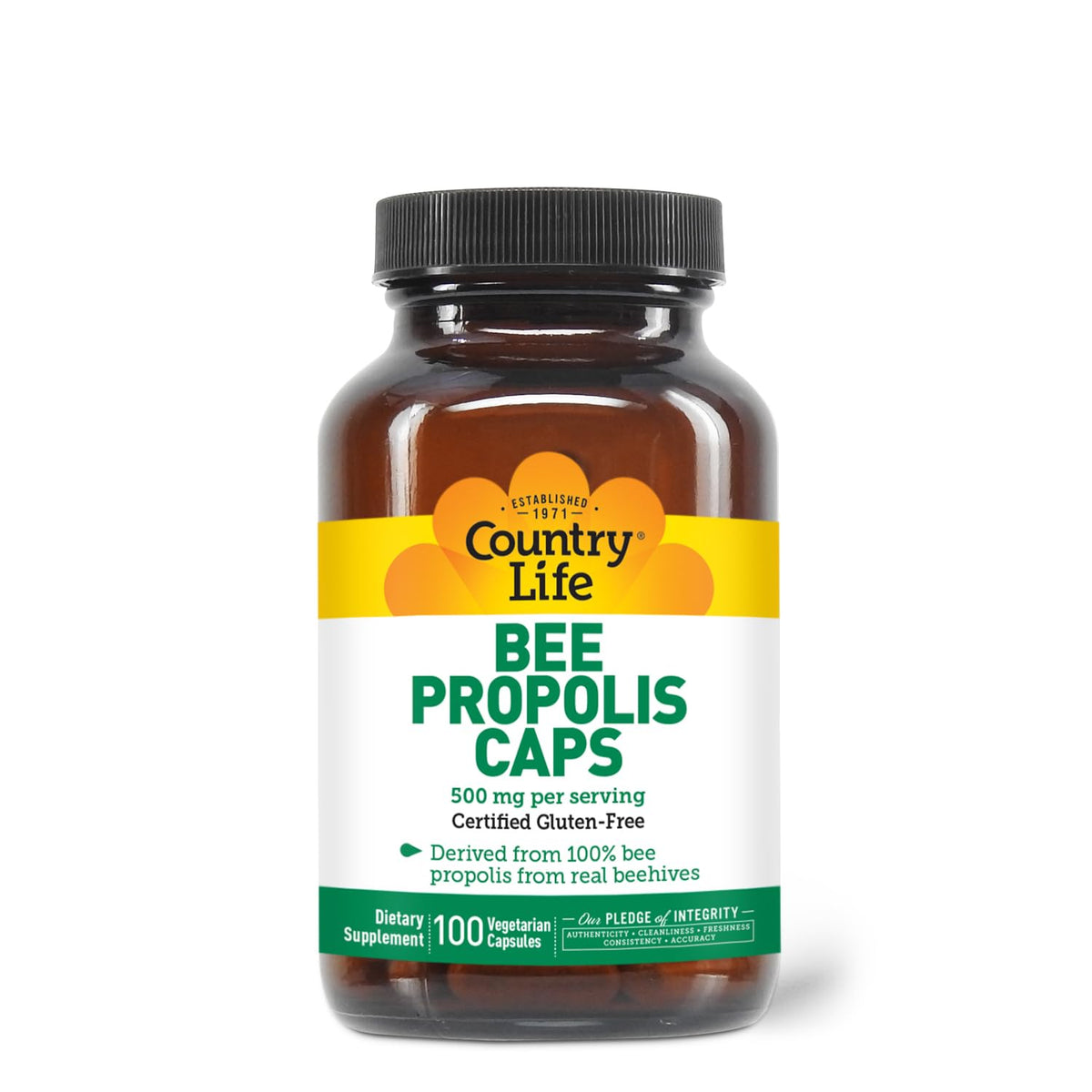 Flacon de Country Life Propolis 500 mg avec 100 capsules végétariennes